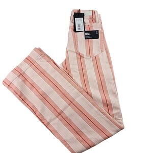 PAIGE Leenah High Rise Flare Trouser Pants Women's 23 Sunset Retro Stripe Cotton
